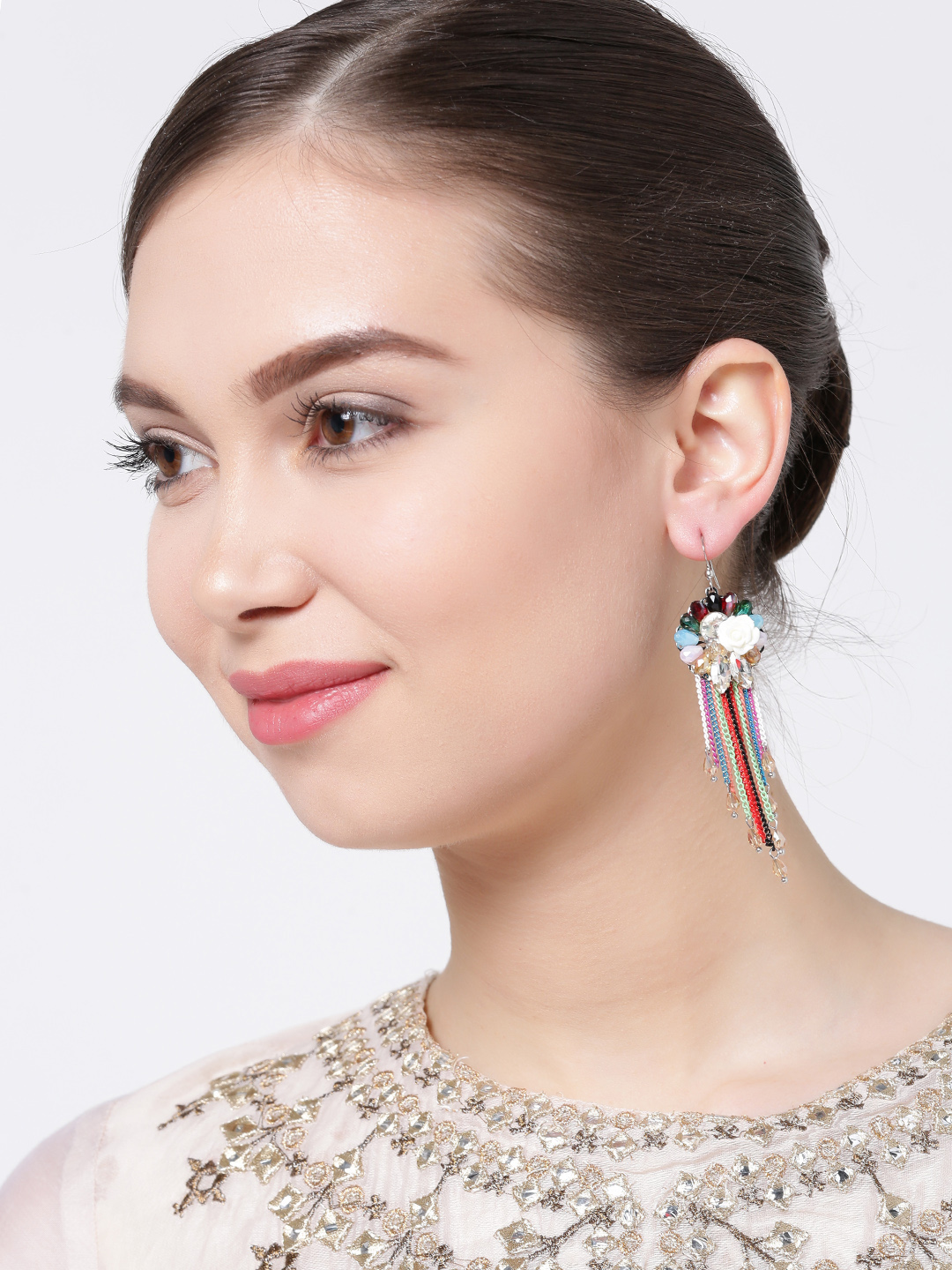 YouBella Multicoloured Floral Drop Earrings